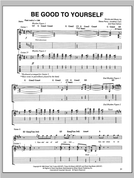 Journey Be Good To Yourself sheet music notes and chords. Download Printable PDF.