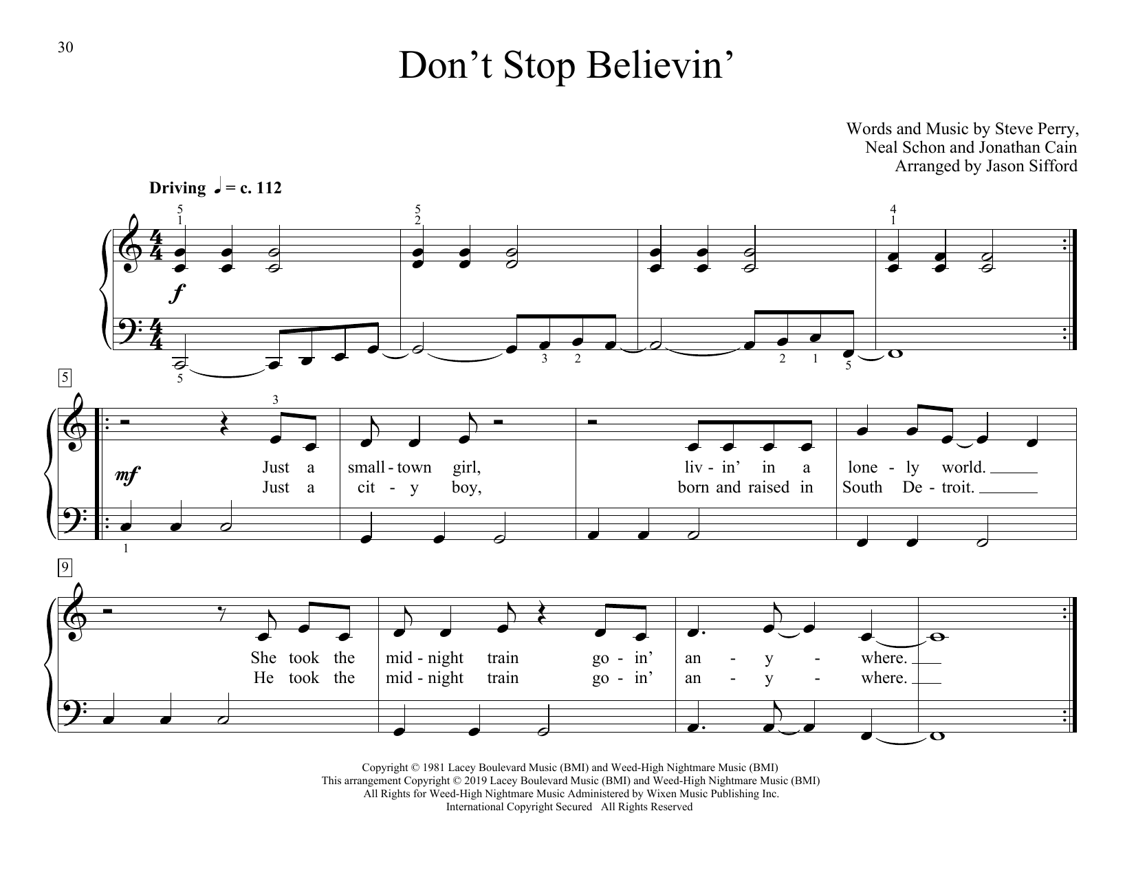 Learn to play Journey Don't Stop Believin' (arr. Jason Sifford) sheet music for Educational Piano in minutes. Price: 6.9900$ Journey Don't Stop Believin' (arr. Jason Sifford) sheet music notes and chords arranged for Educational Piano