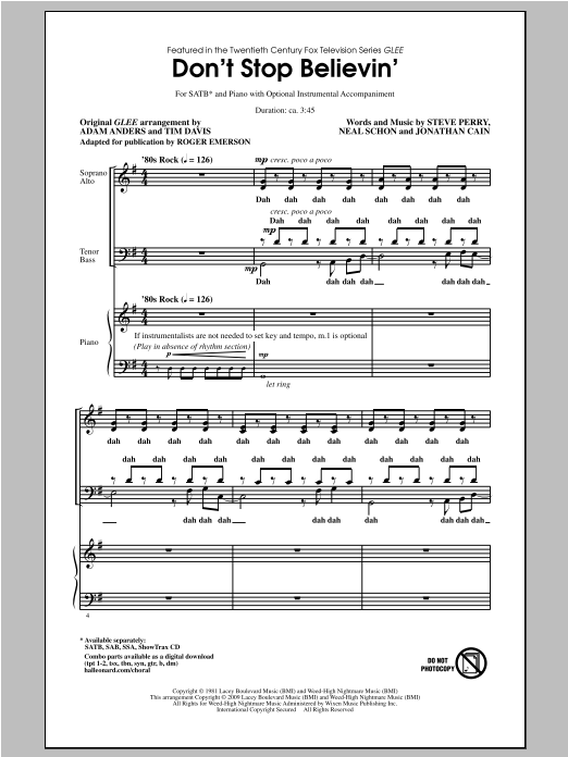 Roger Emerson Don't Stop Believin' sheet music notes and chords. Download Printable PDF.