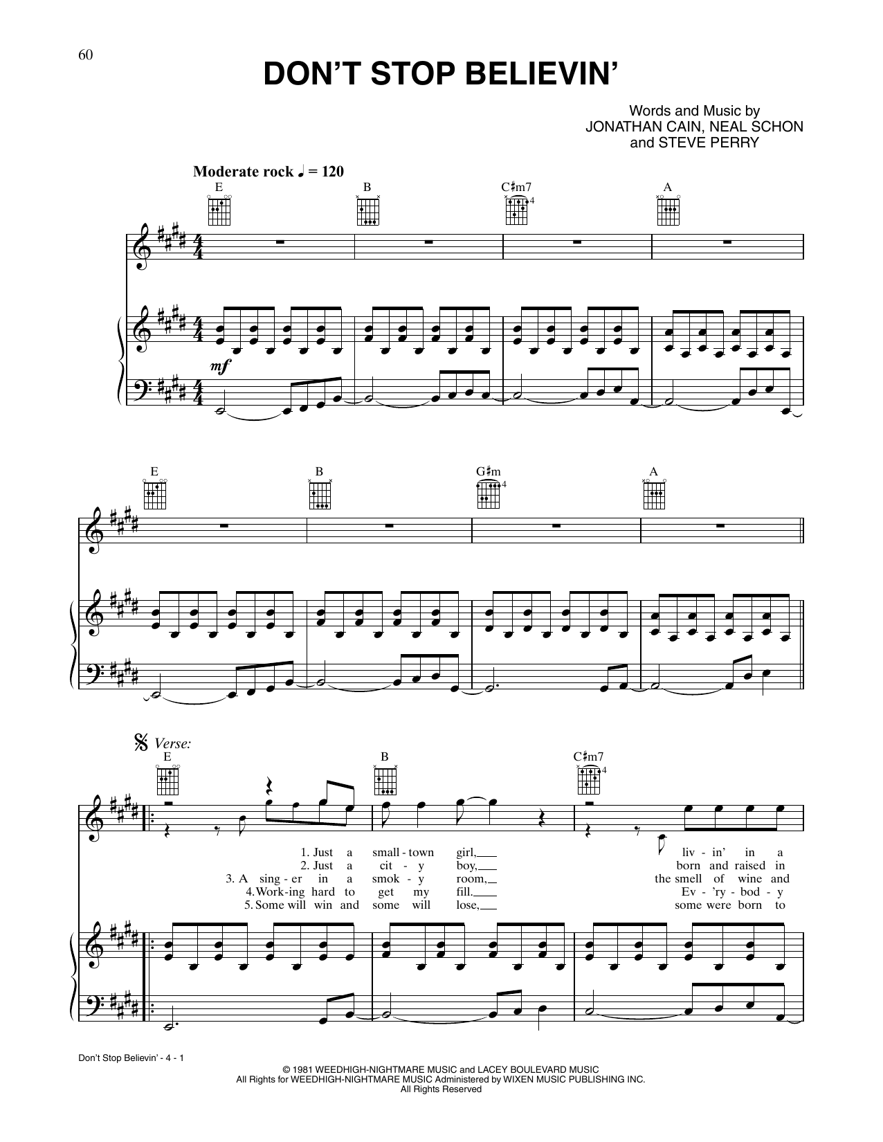 Journey Don't Stop Believin' (from Rock of Ages) sheet music notes and chords. Download Printable PDF.