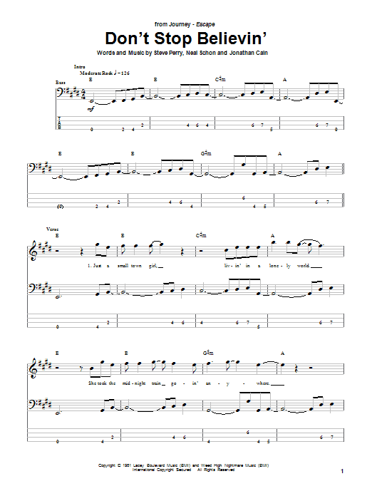 Journey Don't Stop Believin' sheet music notes and chords arranged for Alto Sax Solo