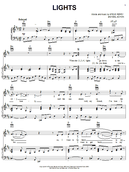 Journey Lights sheet music notes and chords. Download Printable PDF.