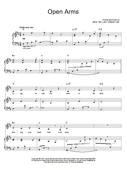 Journey Open Arms sheet music notes and chords. Download Printable PDF.