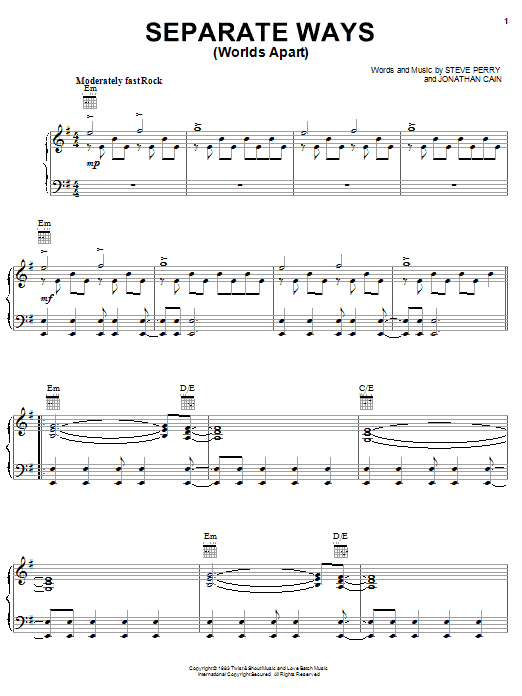 Journey Separate Ways (Worlds Apart) sheet music notes and chords. Download Printable PDF.