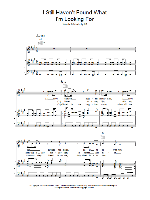 Learn to play Journey South I Still Haven't Found What I'm Looking For sheet music for Piano, Vocal & Guitar Chords in minutes. Price: 7.8900$ Journey South I Still Haven't Found What I'm Looking For sheet music notes and chords arranged for Piano, Vocal & Guitar Chords