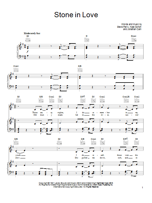 Journey Stone In Love sheet music notes and chords. Download Printable PDF.