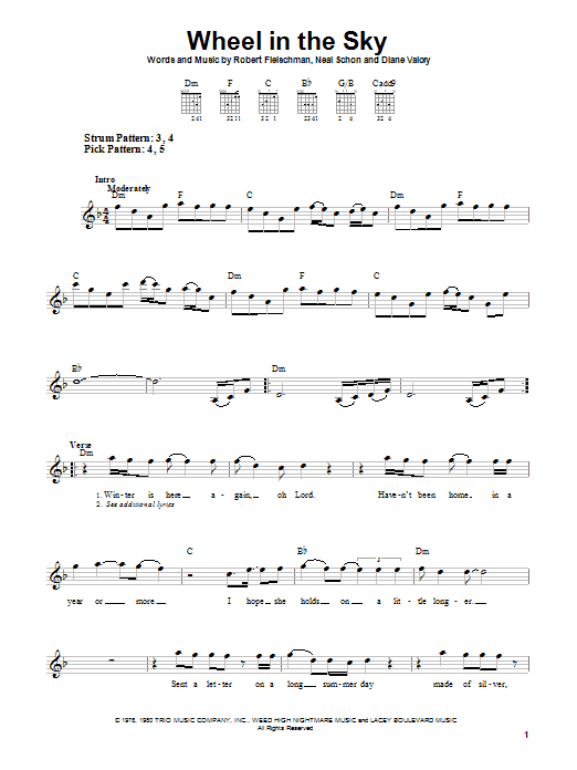 Journey Wheel In The Sky sheet music notes and chords. Download Printable PDF.