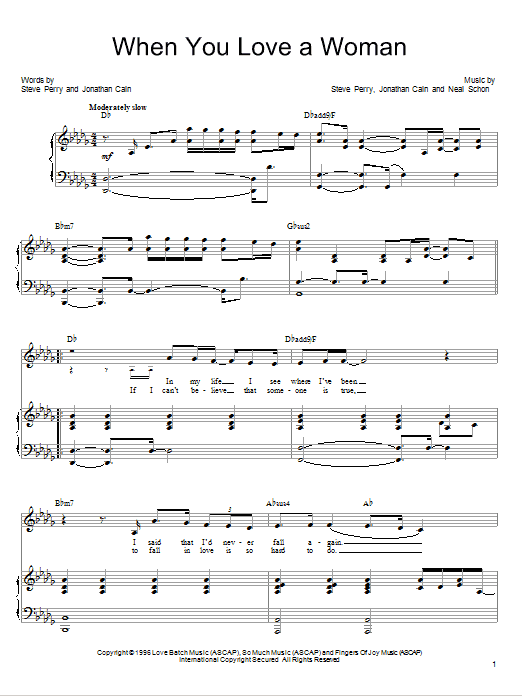 Journey When You Love A Woman sheet music notes and chords. Download Printable PDF.