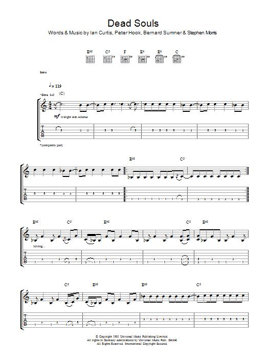 Joy Division Dead Souls sheet music notes and chords. Download Printable PDF.