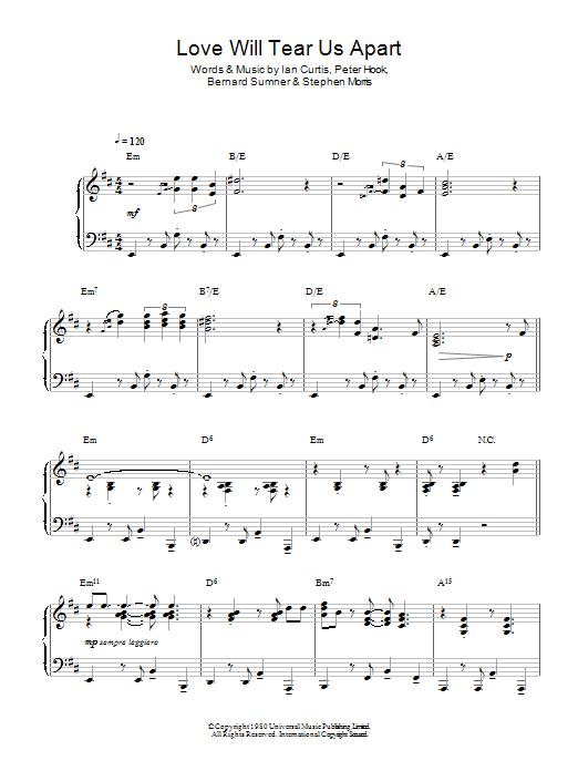 Joy Division Love Will Tear Us Apart (jazz version) sheet music notes and chords arranged for Piano Solo