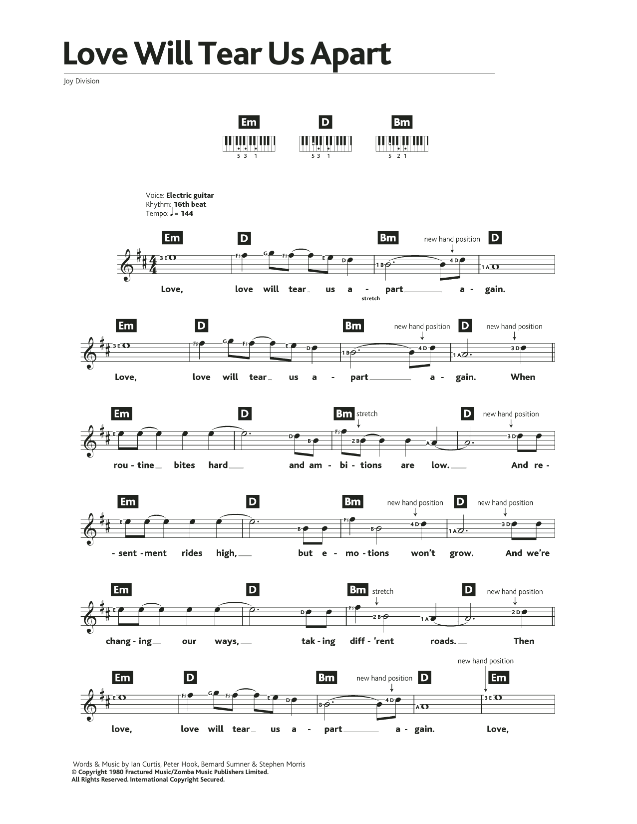 Joy Division Love Will Tear Us Apart sheet music notes and chords. Download Printable PDF.