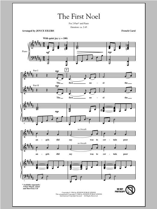 Traditional Carol The First Noel (arr. Joyce Eilers) sheet music notes and chords. Download Printable PDF.