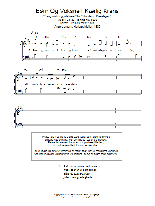 J.P.E Hartmann Børn Og Voksne I Kærlig Krans sheet music notes and chords arranged for Piano Solo