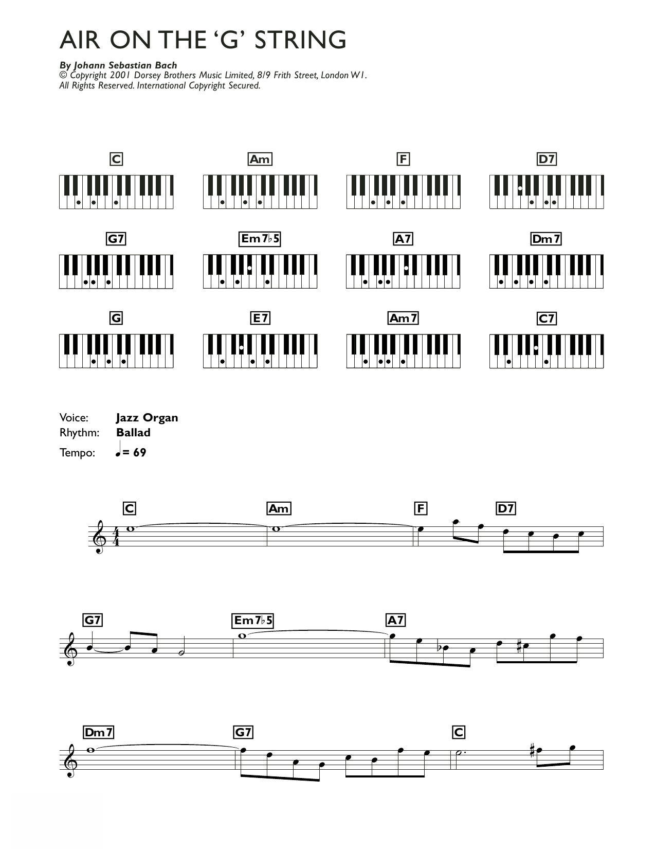 J.S. Bach Air On The G String (from Suite No.3 in D Major) sheet music notes and chords. Download Printable PDF.