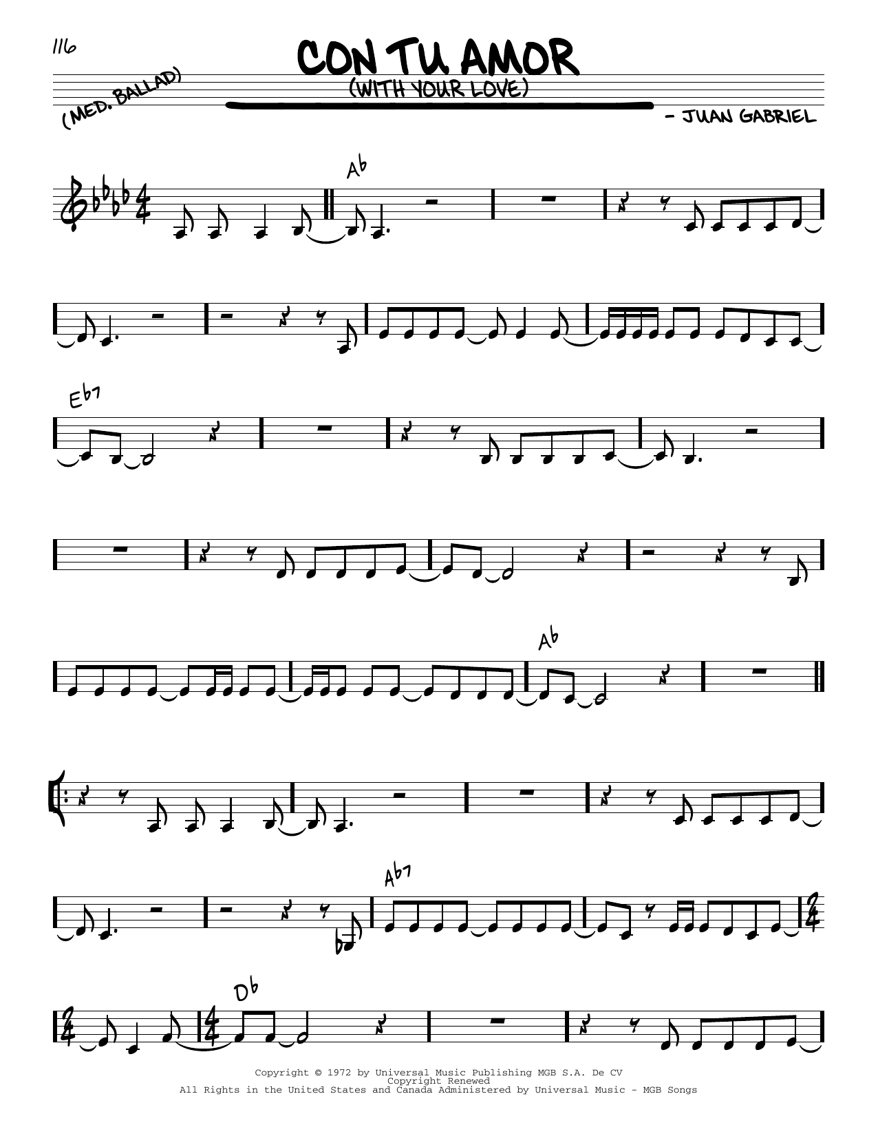 Learn to play Juan Gabriel Con Tu Amor (With Your Love) sheet music for Real Book – Melody & Chords in minutes. Price: 5.9900$ Juan Gabriel Con Tu Amor (With Your Love) sheet music notes and chords arranged for Real Book – Melody & Chords