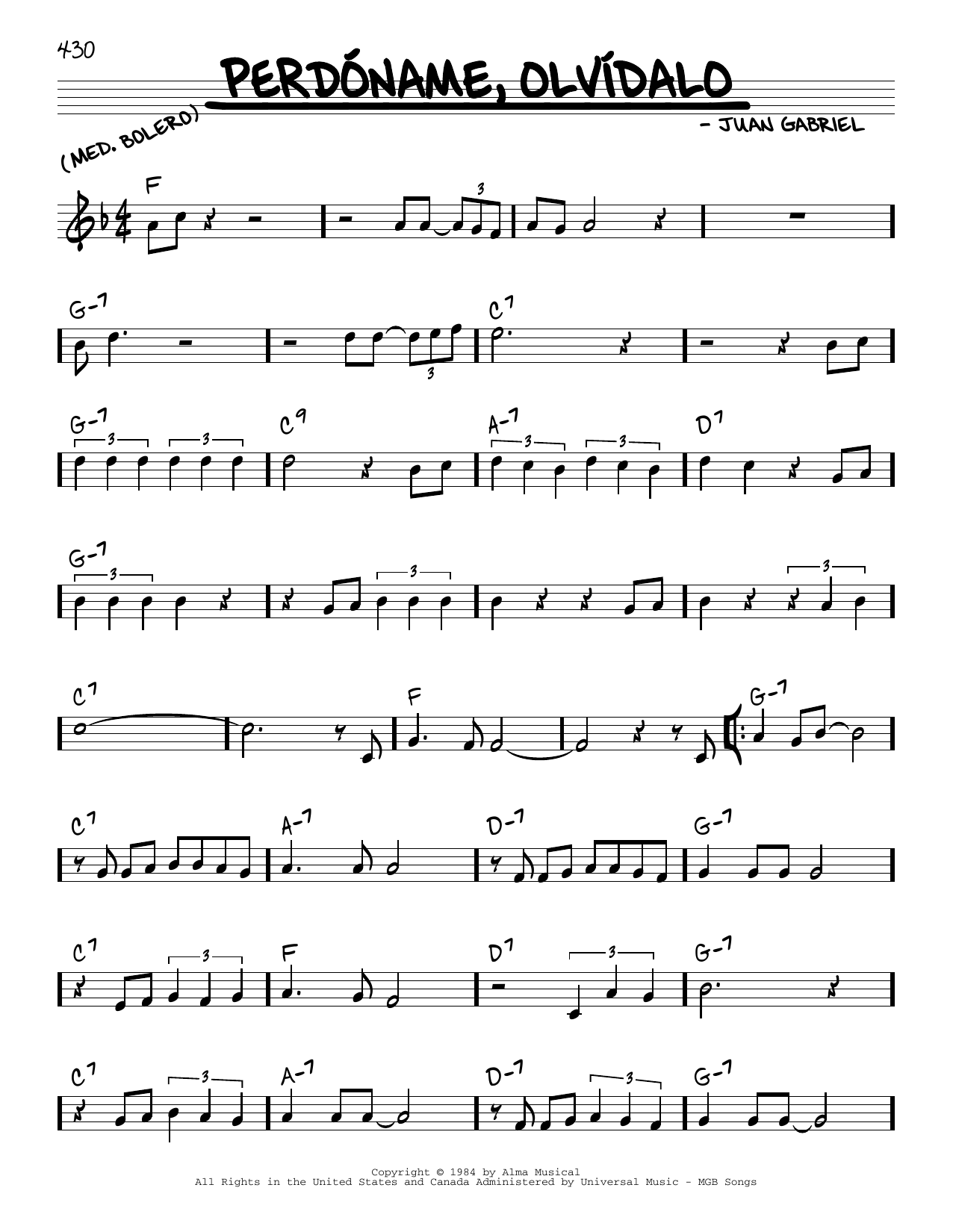 Learn to play Juan Gabriel Perdoname, olvidalo sheet music for Real Book – Melody & Chords in minutes. Price: 5.9900$ Juan Gabriel Perdoname, olvidalo sheet music notes and chords arranged for Real Book – Melody & Chords