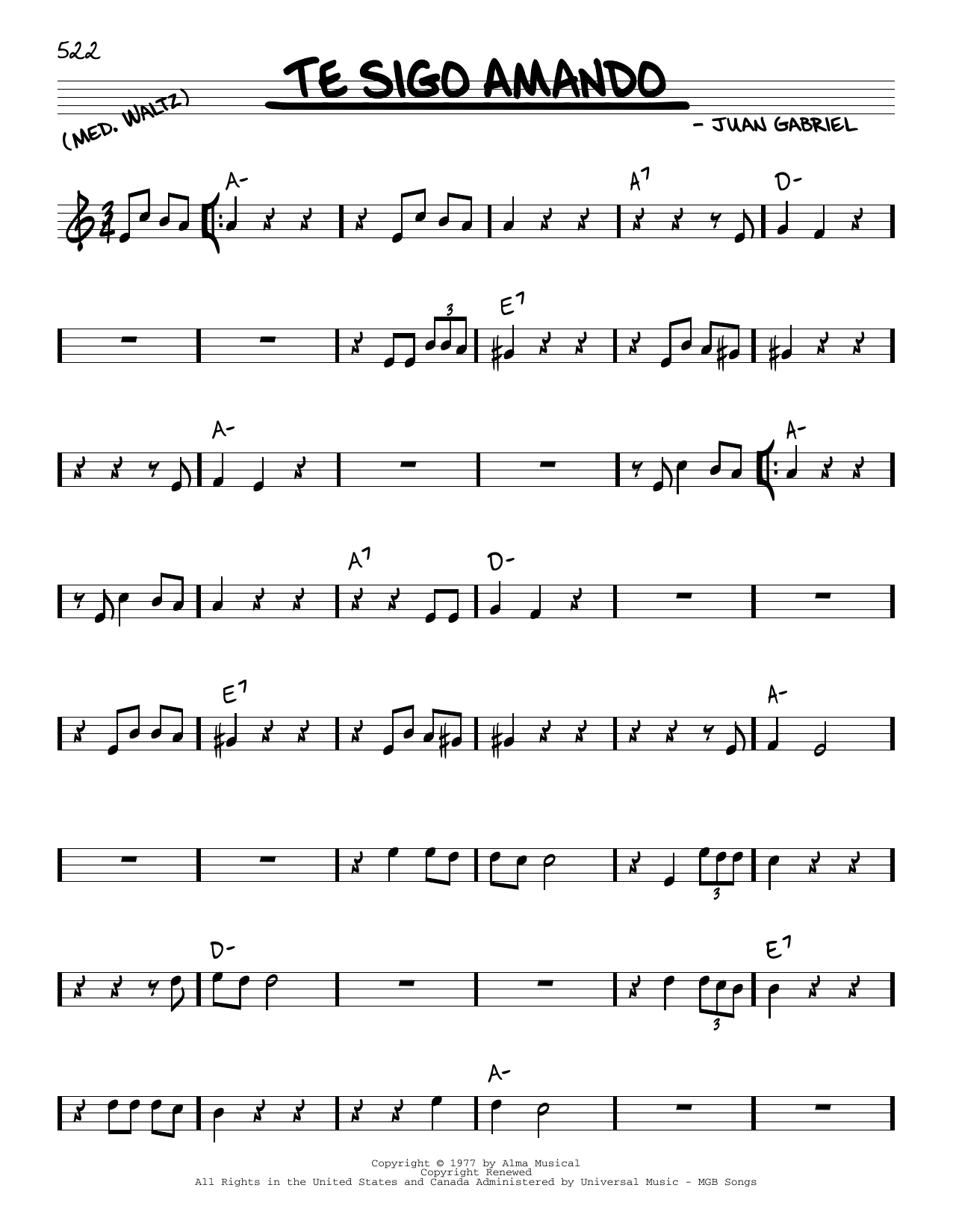 Learn to play Juan Gabriel Te sigo Amando sheet music for Real Book – Melody & Chords in minutes. Price: 5.9900$ Juan Gabriel Te sigo Amando sheet music notes and chords arranged for Real Book – Melody & Chords