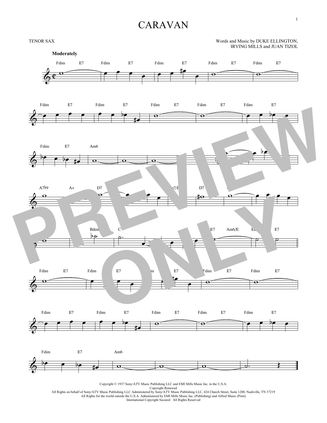 Juan Tizol & Duke Ellington Caravan sheet music notes and chords. Download Printable PDF.