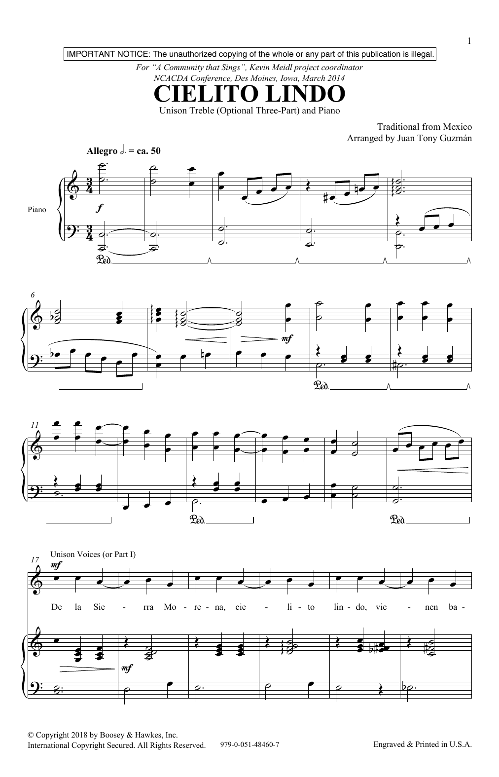 Learn to play Juan-Tony Guzman Cielito Lindo sheet music for Unison Choir in minutes. Price: 3.9900$ Juan-Tony Guzman Cielito Lindo sheet music notes and chords arranged for Unison Choir