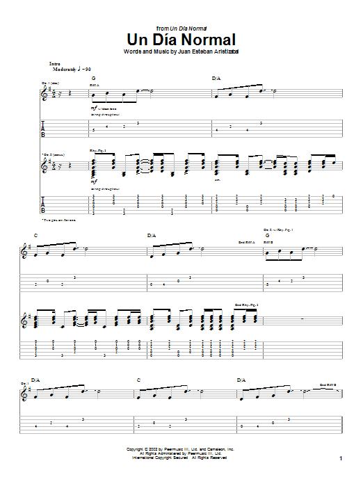 Learn to play Juanes Un Dia Normal sheet music for Guitar Tab in minutes. Price: 7.8900$ Juanes Un Dia Normal sheet music notes and chords arranged for Guitar Tab