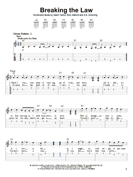 Judas Priest Breaking The Law sheet music notes and chords. Download Printable PDF.