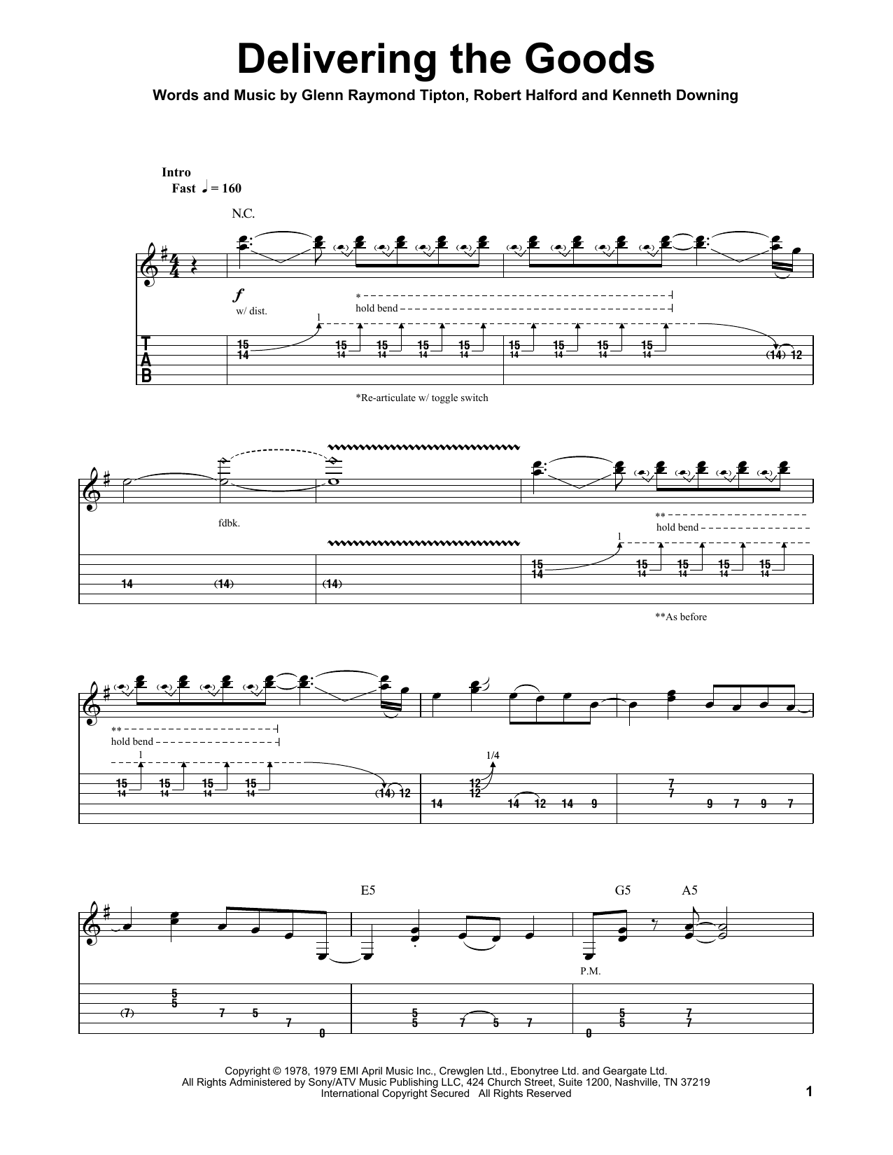 Judas Priest Delivering The Goods sheet music notes and chords. Download Printable PDF.