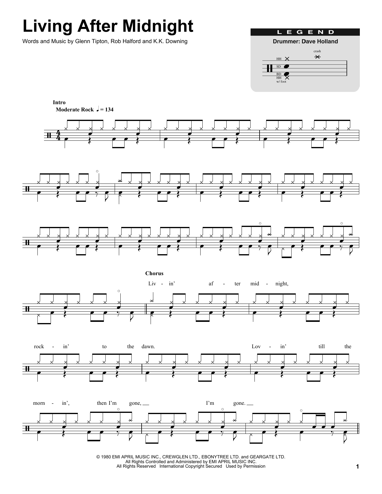 Judas Priest Living After Midnight sheet music notes and chords. Download Printable PDF.