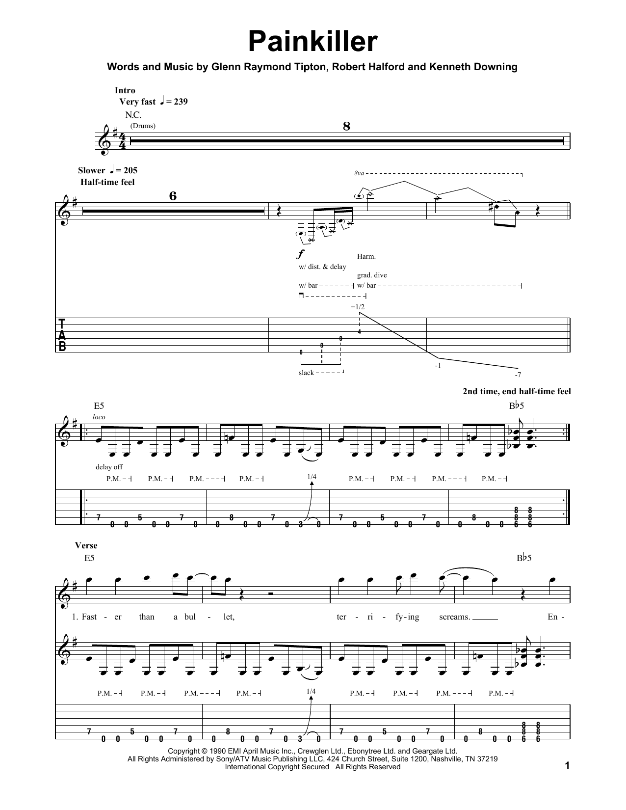 Judas Priest Painkiller sheet music notes and chords. Download Printable PDF.