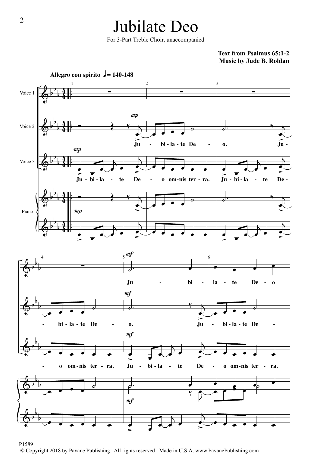 Learn to play Jude B. Roldan Jubilate Deo sheet music for 3-Part Mixed Choir in minutes. Price: 3.9900$ Jude B. Roldan Jubilate Deo sheet music notes and chords arranged for 3-Part Mixed Choir