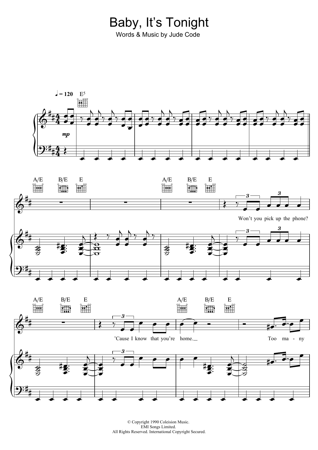 Learn to play Jude Cole Baby, It's Tonight sheet music for Piano, Vocal & Guitar Chords in minutes. Price: 7.8900$ Jude Cole Baby, It's Tonight sheet music notes and chords arranged for Piano, Vocal & Guitar Chords