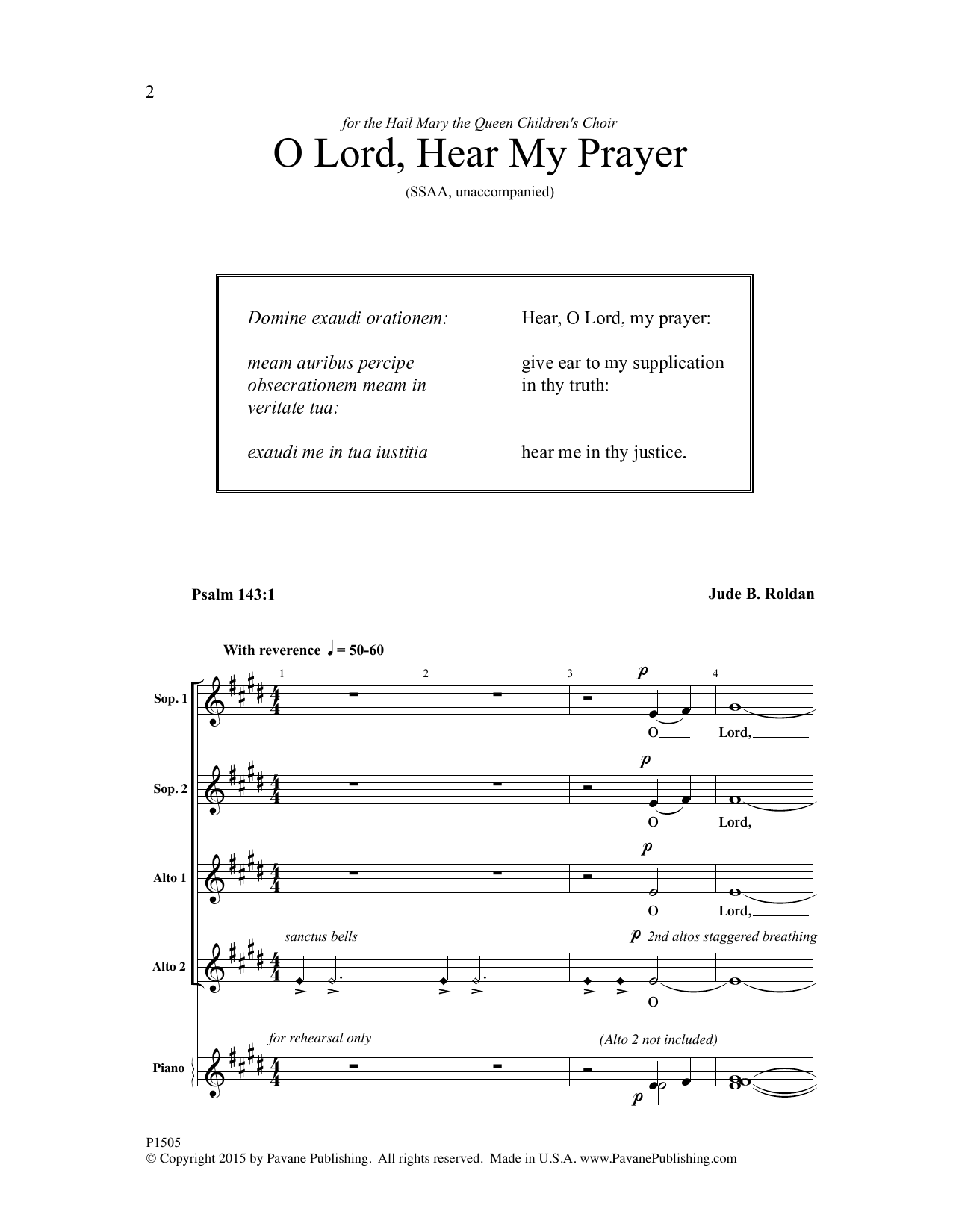 Jude Roldan O Lord, Hear My Prayer sheet music notes and chords. Download Printable PDF.