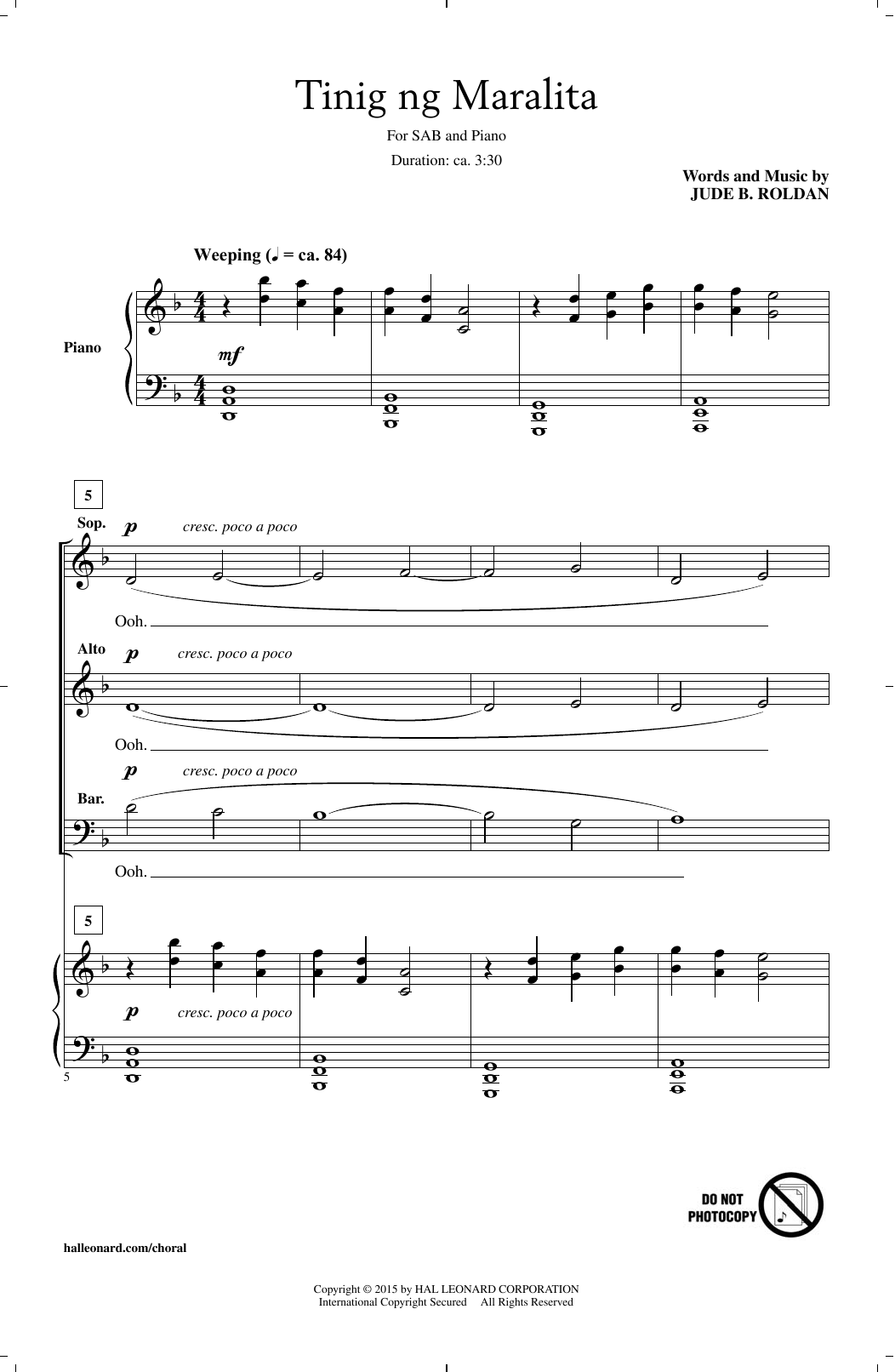 Learn to play Jude Roldan Tinig Ng Maralita sheet music for SAB Choir in minutes. Price: 3.9900$ Jude Roldan Tinig Ng Maralita sheet music notes and chords arranged for SAB Choir