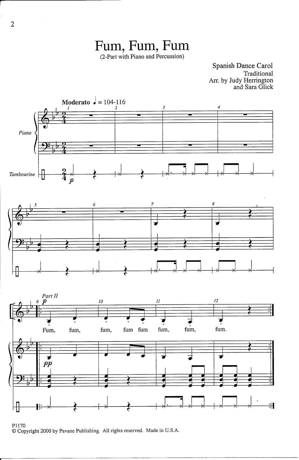 Judith Herrington and Sara Glick Fum, Fum, Fum sheet music notes and chords arranged for 2-Part Choir