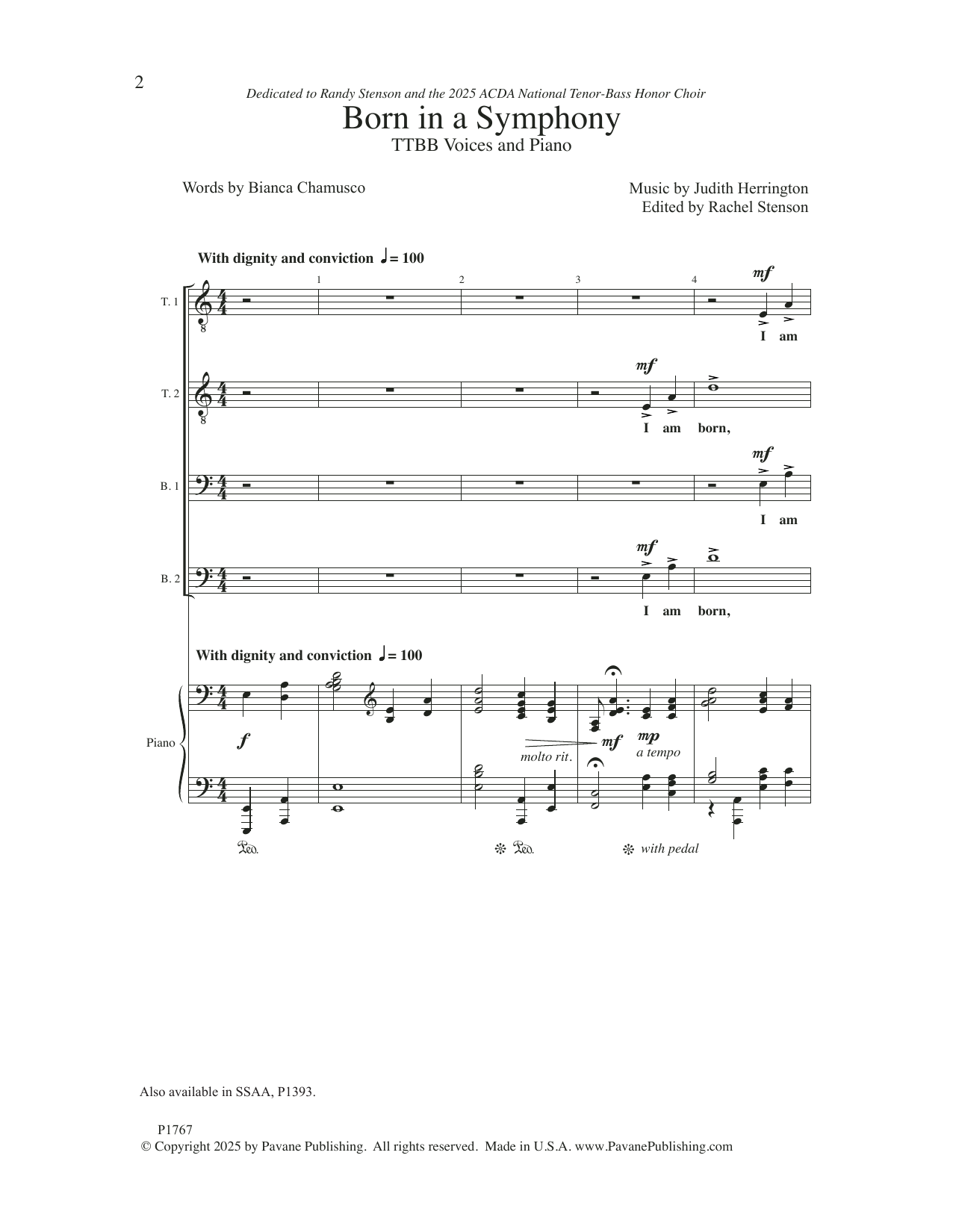 Judith Herrington Born In A Symphony sheet music notes and chords. Download Printable PDF.