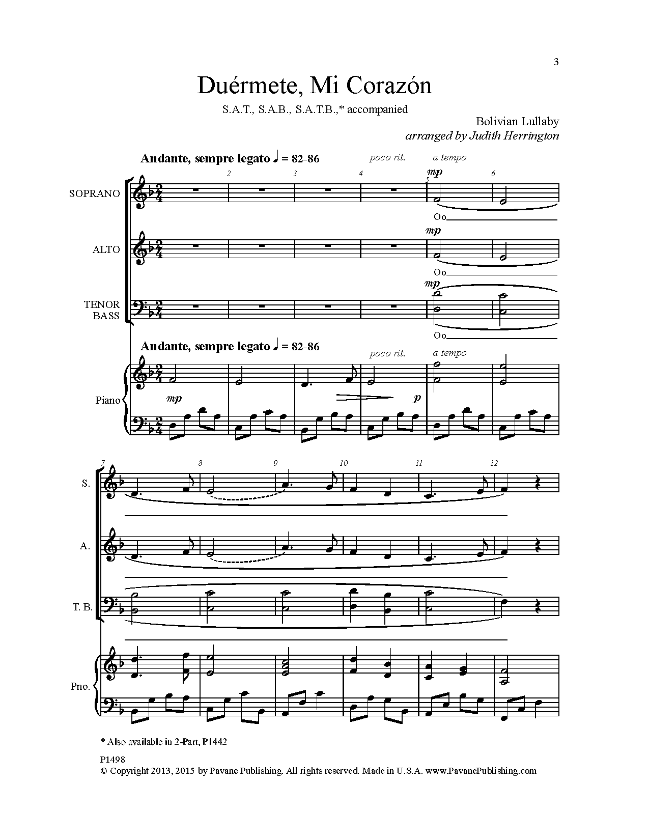 Learn to play Judith Herrington Duermete, Mi Corazon sheet music for SATB Choir in minutes. Price: 3.9900$ Judith Herrington Duermete, Mi Corazon sheet music notes and chords arranged for SATB Choir