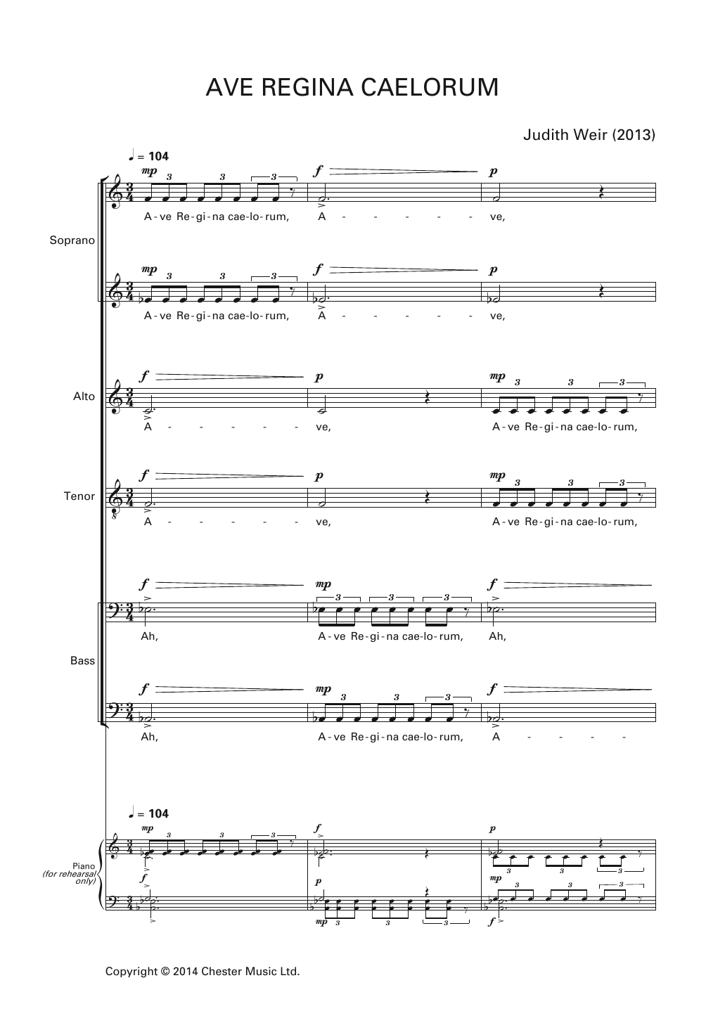 Learn to play Judith Weir Ave Regina Caelorum sheet music for Piano, Vocal & Guitar Chords in minutes. Price: 7.8900$ Judith Weir Ave Regina Caelorum sheet music notes and chords arranged for Piano, Vocal & Guitar Chords