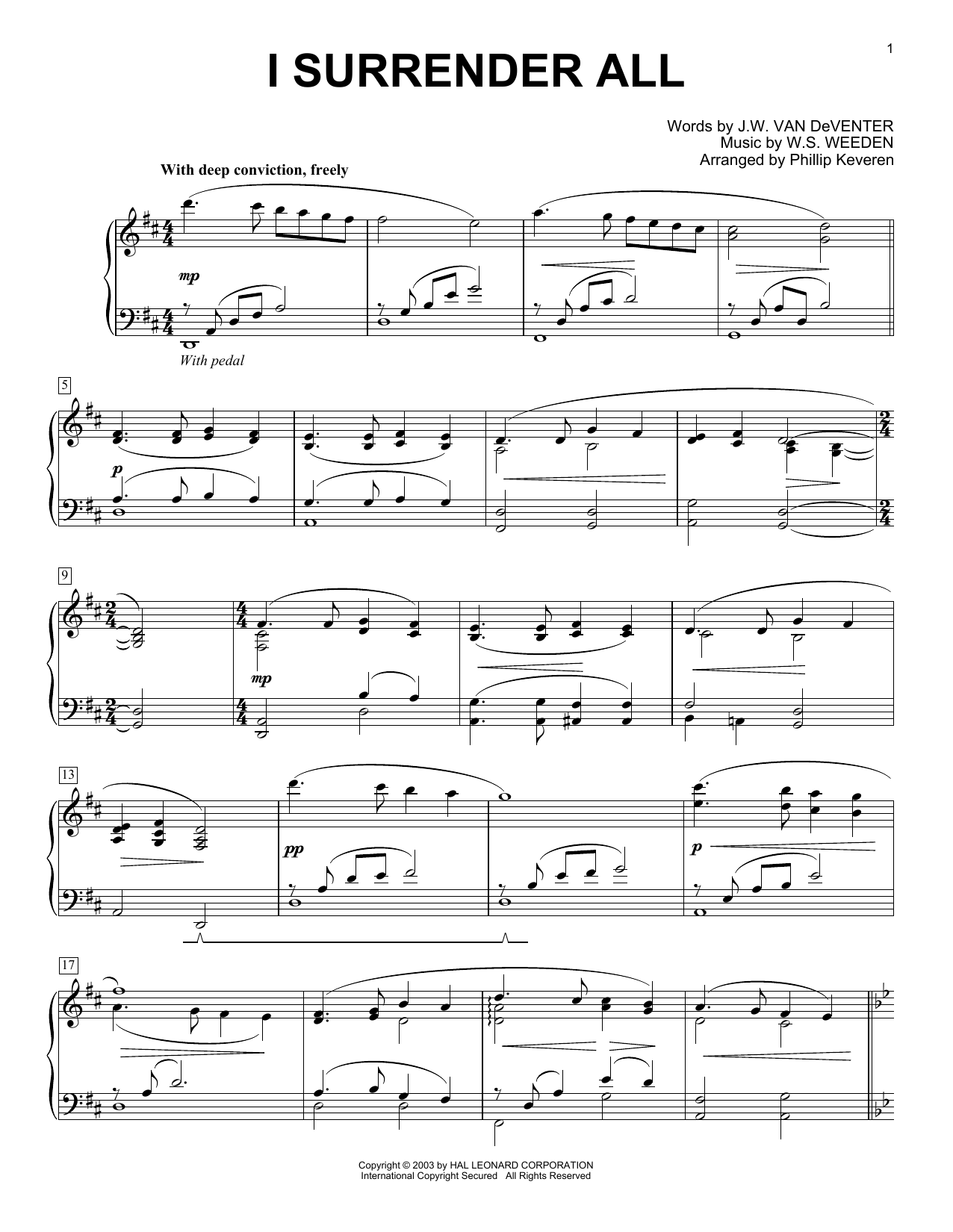 Judson W. Van De Venter I Surrender All sheet music notes and chords. Download Printable PDF.