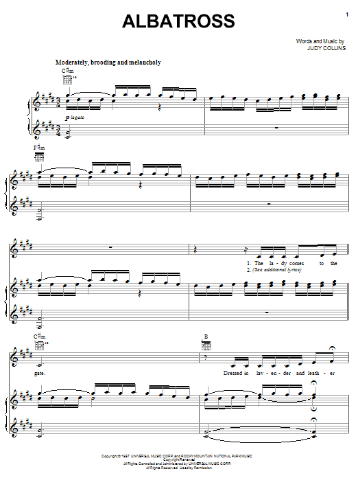 Judy Collins Albatross sheet music notes and chords arranged for Piano, Vocal & Guitar Chords (Right-Hand Melody)