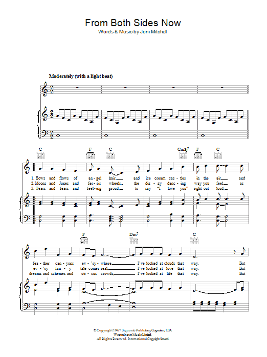 Judy Collins Both Sides Now sheet music notes and chords. Download Printable PDF.