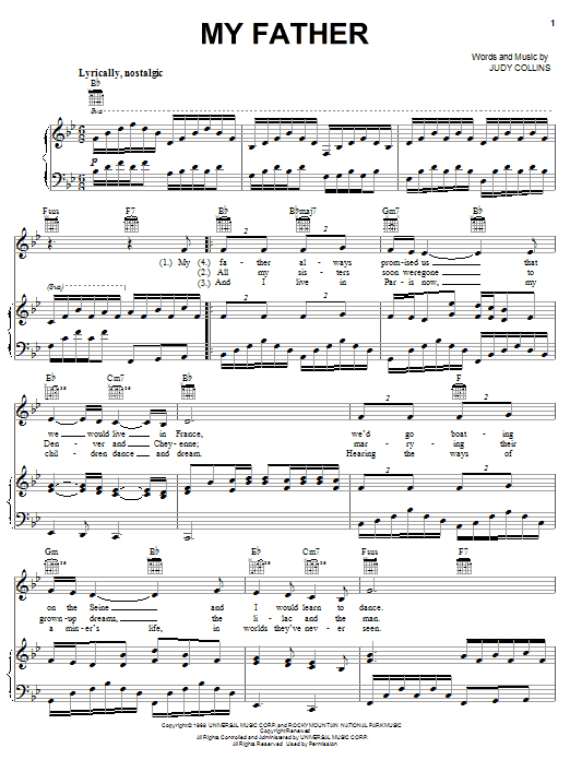 Judy Collins My Father sheet music notes and chords. Download Printable PDF.