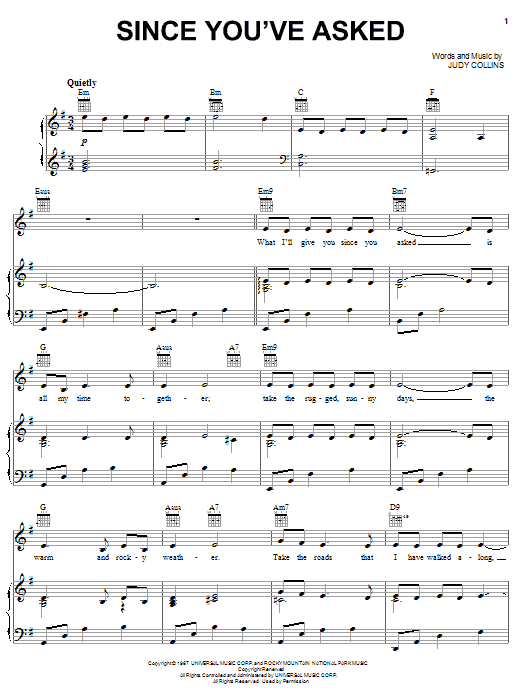 Judy Collins Since You've Asked sheet music notes and chords. Download Printable PDF.