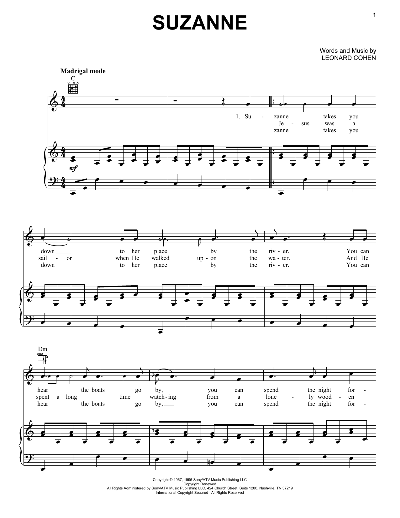 Judy Collins Suzanne sheet music notes and chords. Download Printable PDF.