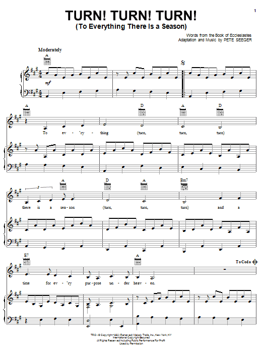 Judy Collins Turn! Turn! Turn! (To Everything There Is A Season) sheet music notes and chords. Download Printable PDF.