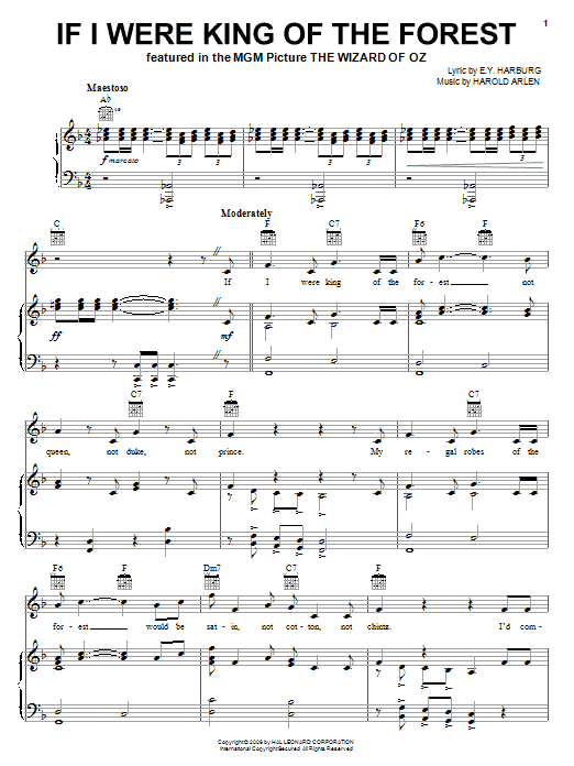 Judy Garland If I Were King Of The Forest sheet music notes and chords. Download Printable PDF.