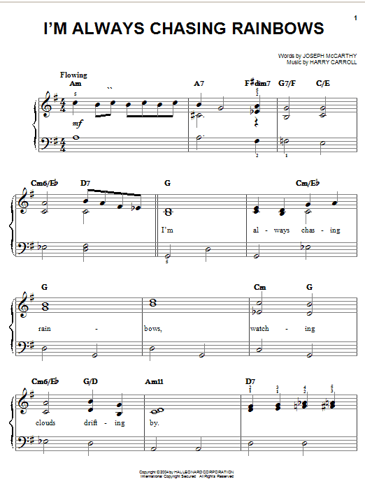 Learn to play Judy Garland I'm Always Chasing Rainbows sheet music for Easy Piano in minutes. Price: 6.9900$ Judy Garland I'm Always Chasing Rainbows sheet music notes and chords arranged for Easy Piano