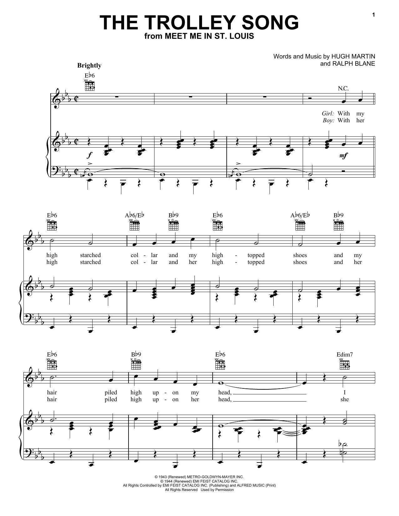 Judy Garland The Trolley Song sheet music notes and chords. Download Printable PDF.