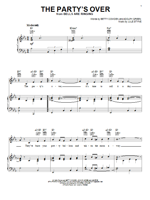 Learn to play Judy Holliday The Party's Over sheet music for Piano, Vocal & Guitar Chords (Right-Hand Melody) in minutes. Price: 7.8900$ Judy Holliday The Party's Over sheet music notes and chords arranged for Piano, Vocal & Guitar Chords (Right-Hand Melody)