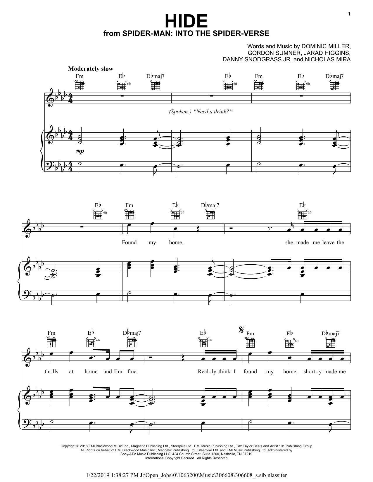 Learn to play Juice Wrld Hide (feat. Seezyn) (from Spider-Man: Into the Spider-Verse) sheet music for Piano, Vocal & Guitar Chords (Right-Hand Melody) in minutes. Price: 7.8900$ Juice Wrld Hide (feat. Seezyn) (from Spider-Man: Into the Spider-Verse) sheet music notes and chords arranged for Piano, Vocal & Guitar Chords (Right-Hand Melody)