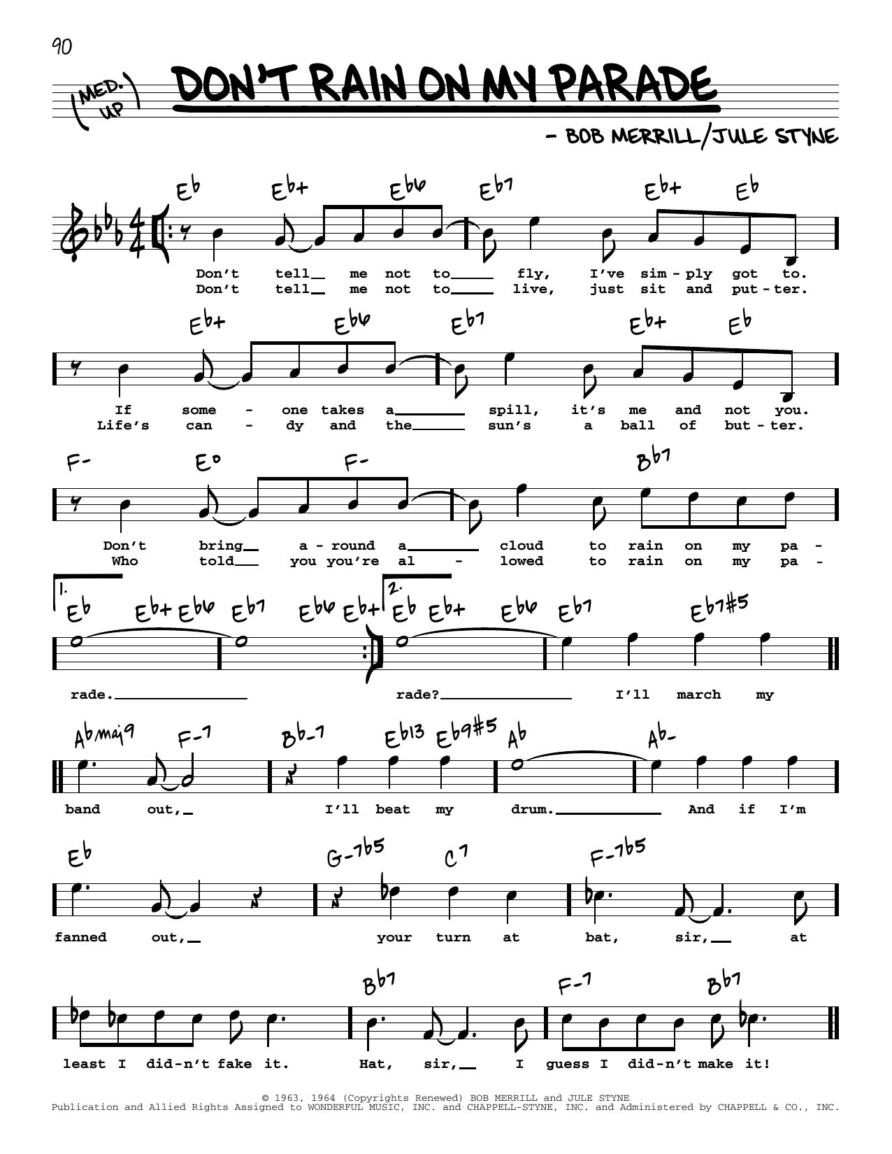 Learn to play Jule Styne Don't Rain On My Parade (from Funny Girl) (High Voice) sheet music for Real Book – Melody, Lyrics & Chords in minutes. Price: 5.9900$ Jule Styne Don't Rain On My Parade (from Funny Girl) (High Voice) sheet music notes and chords arranged for Real Book – Melody, Lyrics & Chords
