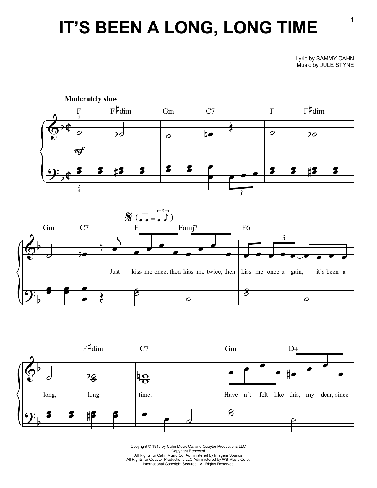 Jule Styne It's Been A Long, Long Time sheet music notes and chords. Download Printable PDF.